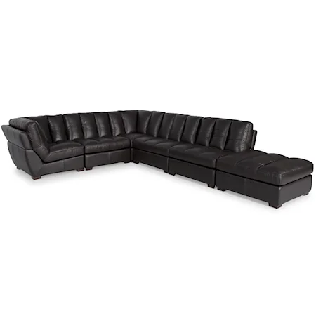 Casual Leather Sectional Sofa with Ottoman